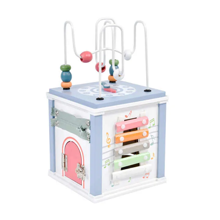 حبات مكعبات نشاط مونتيسوري ألعاب متعددة الوظائف خشبية تعليمية للأطفال Montessori Activity Cube Beads Multifunctional Wooden Educational Toys for Children