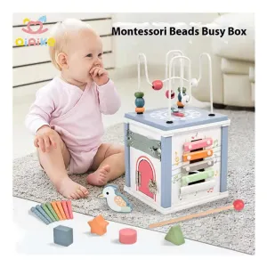 حبات مكعبات نشاط مونتيسوري ألعاب متعددة الوظائف خشبية تعليمية للأطفال Montessori Activity Cube Beads Multifunctional Wooden Educational Toys for Children