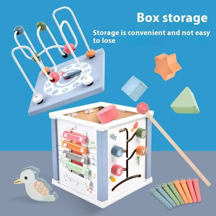 حبات مكعبات نشاط مونتيسوري ألعاب متعددة الوظائف خشبية تعليمية للأطفال Montessori Activity Cube Beads Multifunctional Wooden Educational Toys for Children