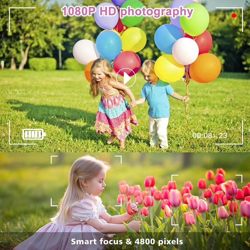 180° Flip-Screen Cartoon Digital Camera with Stand | 2.4" | 1080p HD | Violet
