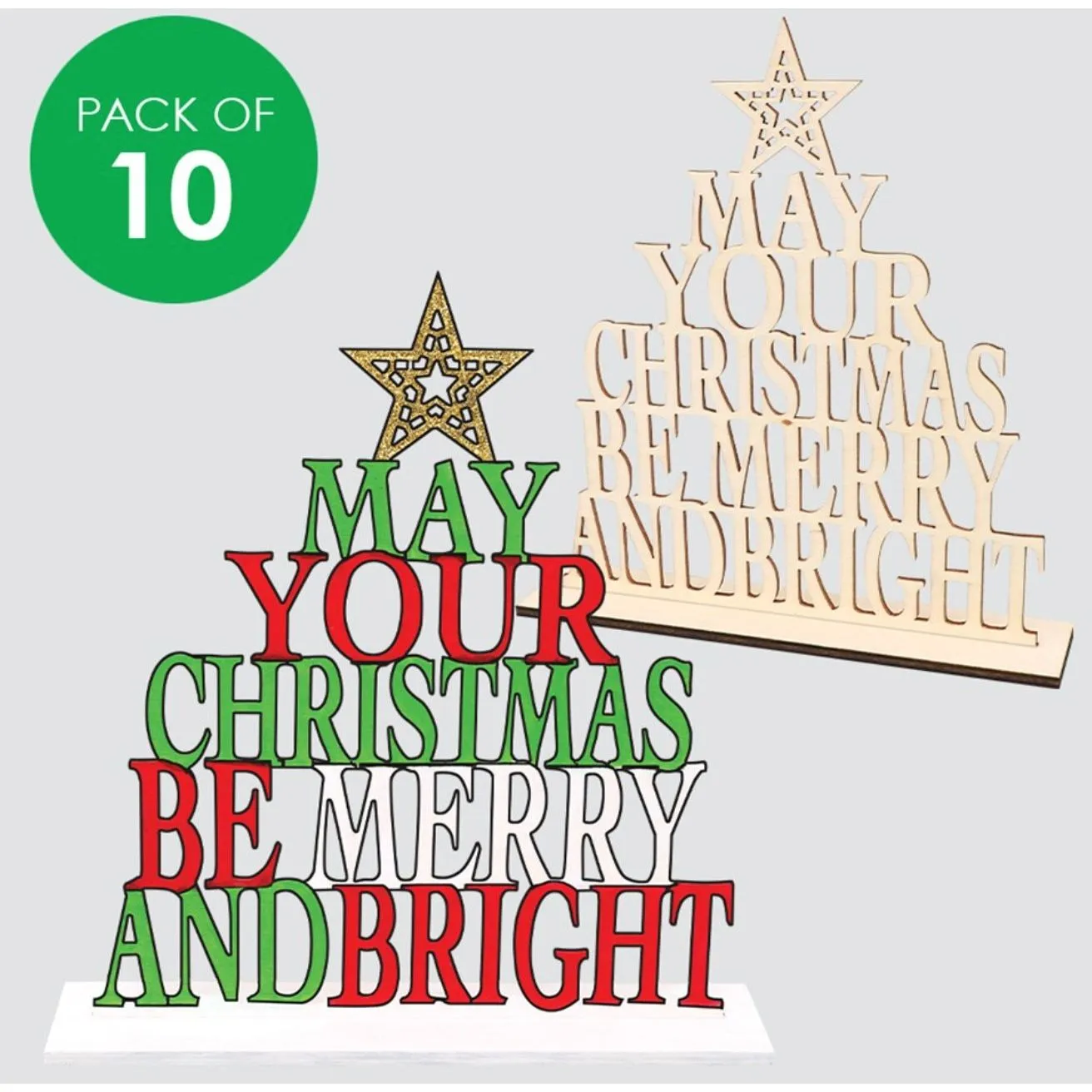 3D Wooden Christmas Word Trees - Pack of 10