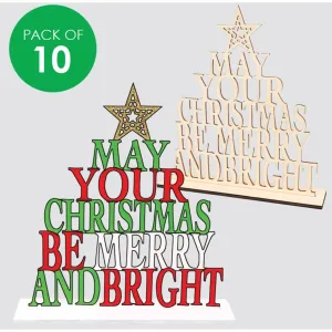 3D Wooden Christmas Word Trees - Pack of 10