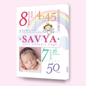 Canvas Birth Details Frame <br> Rainbow Angel