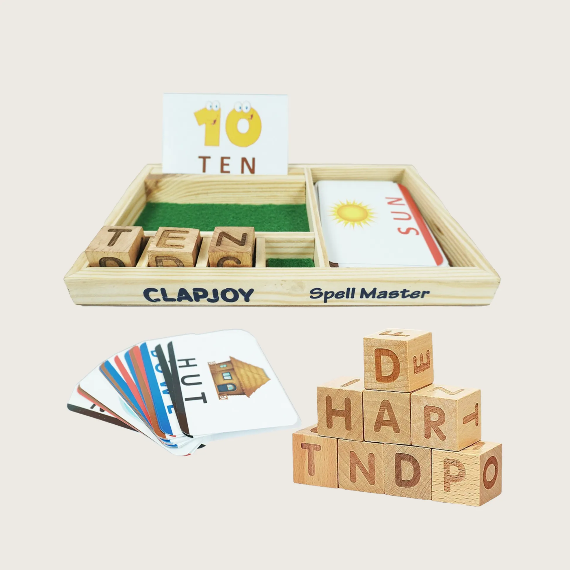 Clapjoy Cubello Spell Master, Math Master With Flash Cards Combo For Kids