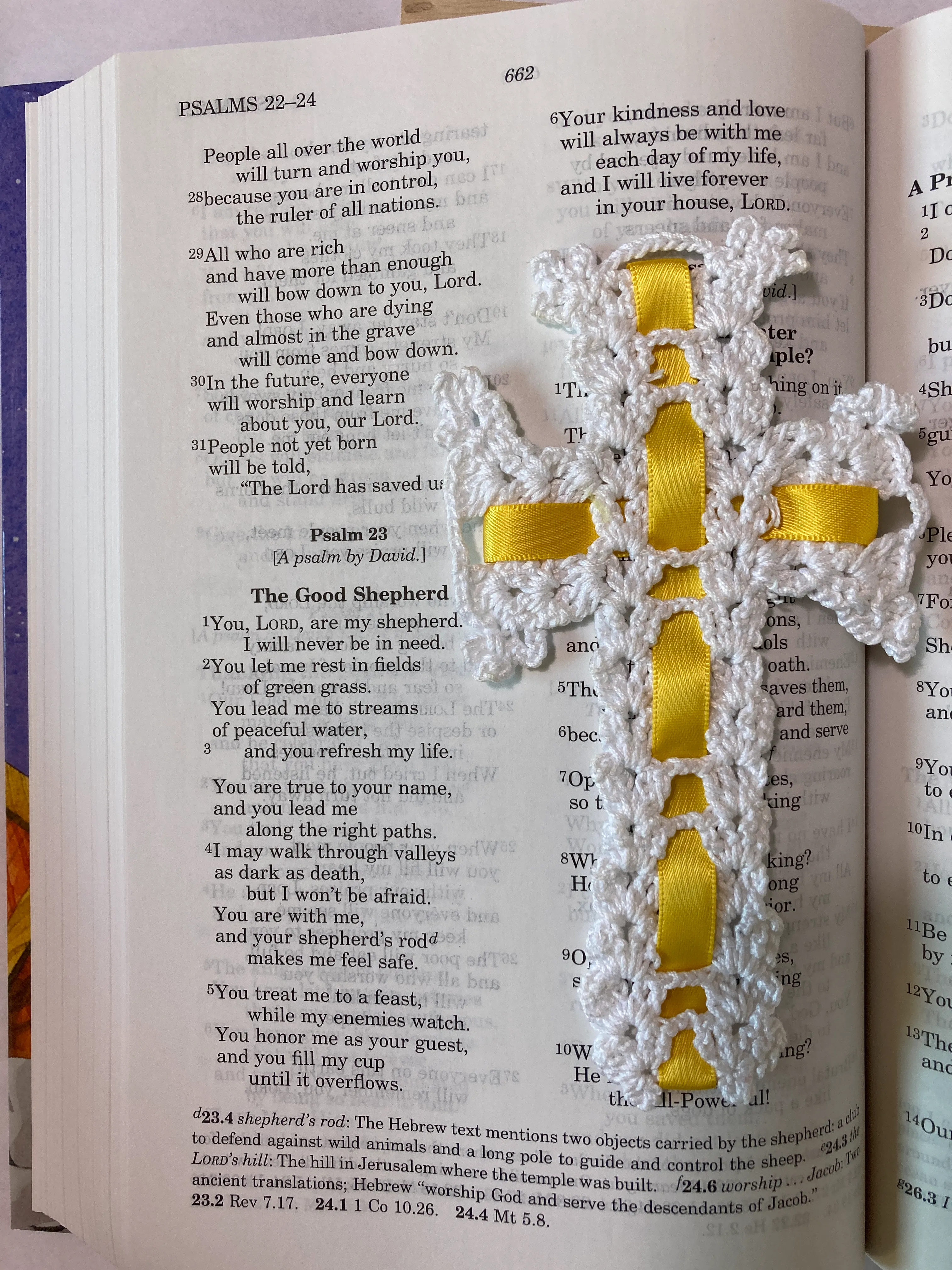 Crocheted Armenian Cross with Gold Ribbon