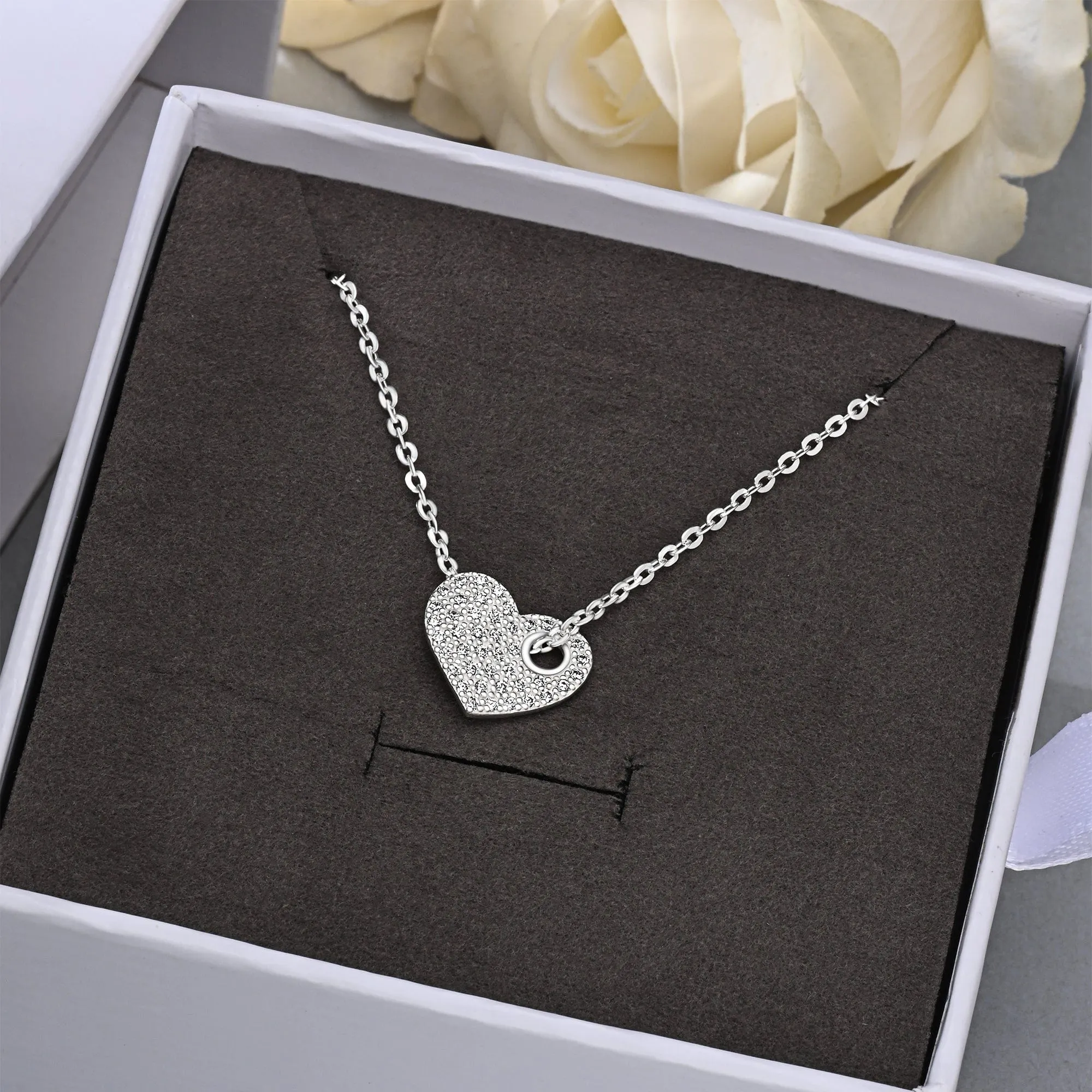 CZ Cut Out Heart Necklace Sterling Silver