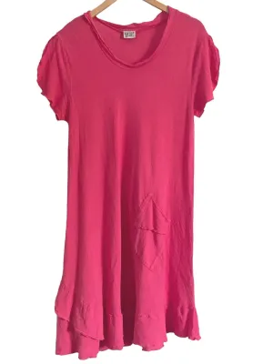 Dark Winter Pink Punch Gauze Ruffle Dress