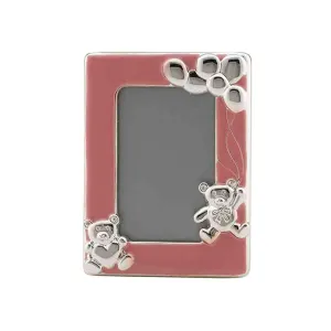 Frazer & Haws 92.5 Silver Plated Photo Frame - W/ Bear & Pink Epoxy