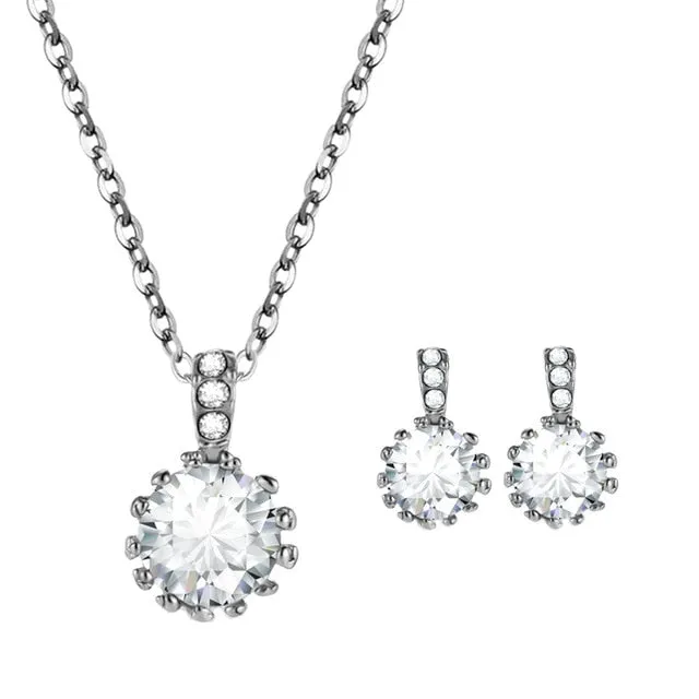 High Quality 2pcs Necklace Earring Jewelry Set Gold Color Alloy Round Crystal Women Jewelry Sets