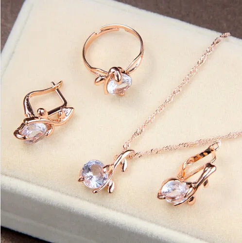 High Quality 2pcs Necklace Earring Jewelry Set Gold Color Alloy Round Crystal Women Jewelry Sets