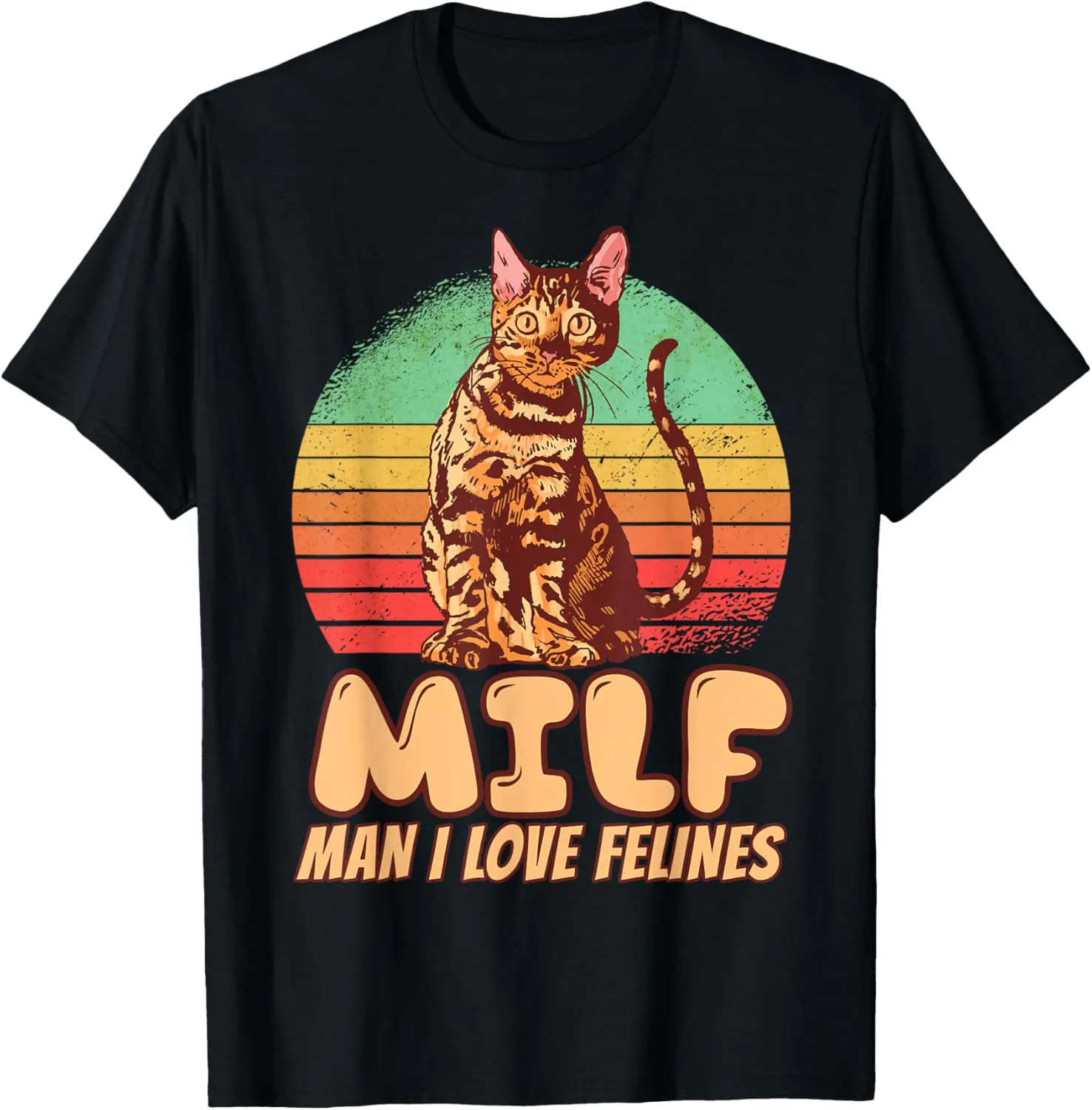 Man I Love Felines Bengal Cat Realistic Photo Vintage Sunset T-Shirt