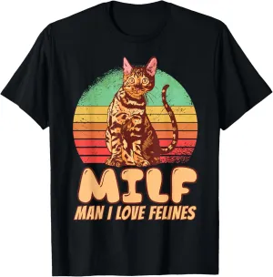 Man I Love Felines Bengal Cat Realistic Photo Vintage Sunset T-Shirt