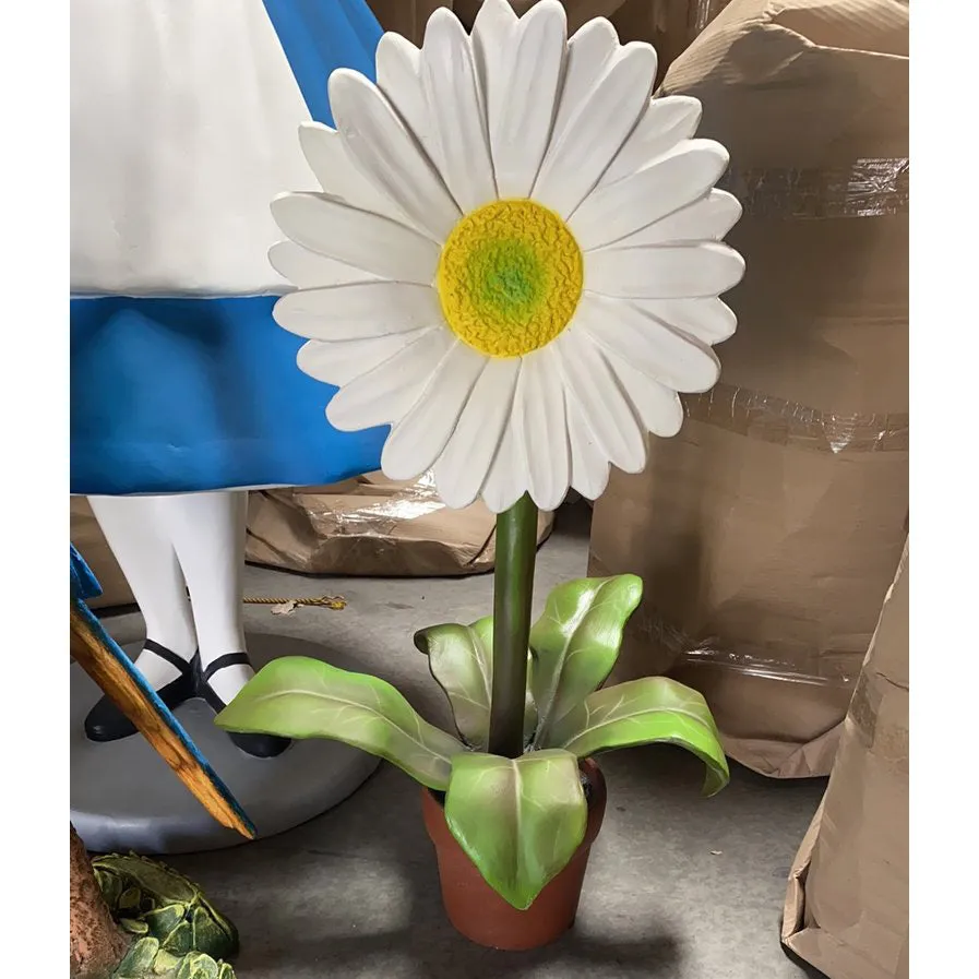 Small White Daisy In Pot Flower Statue