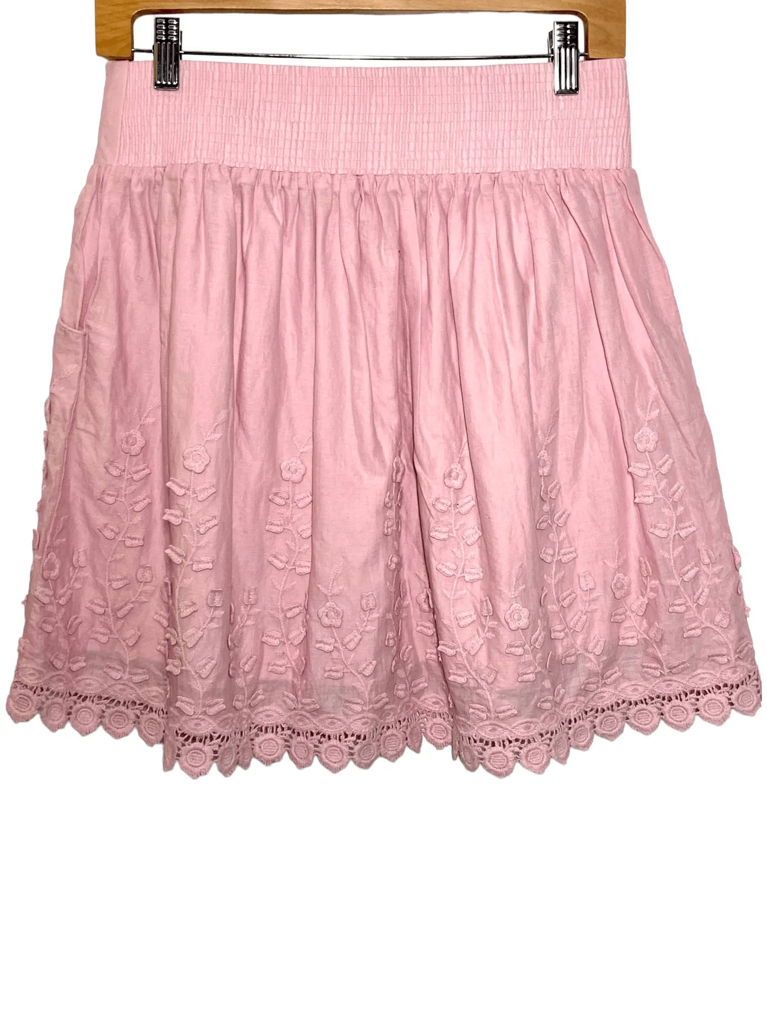 Soft Summer Taffy Pink Crochet Lace Floral Mini Skirt