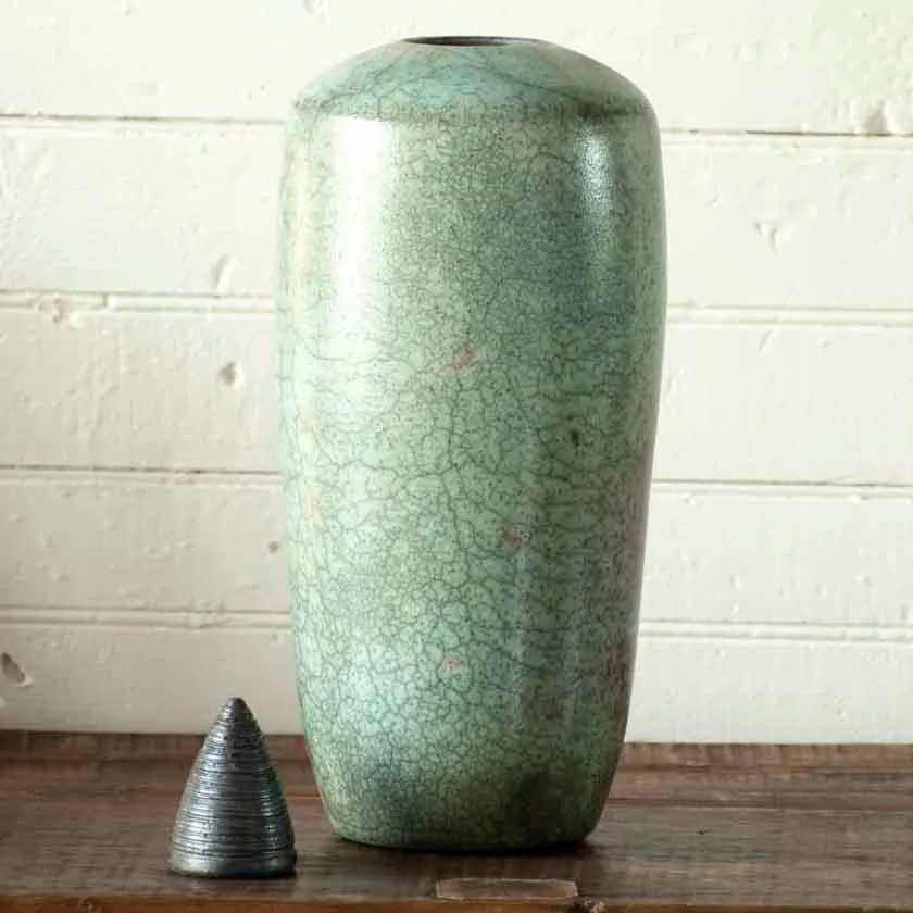 Turquoise Raku Cone Lid Vessel-14"